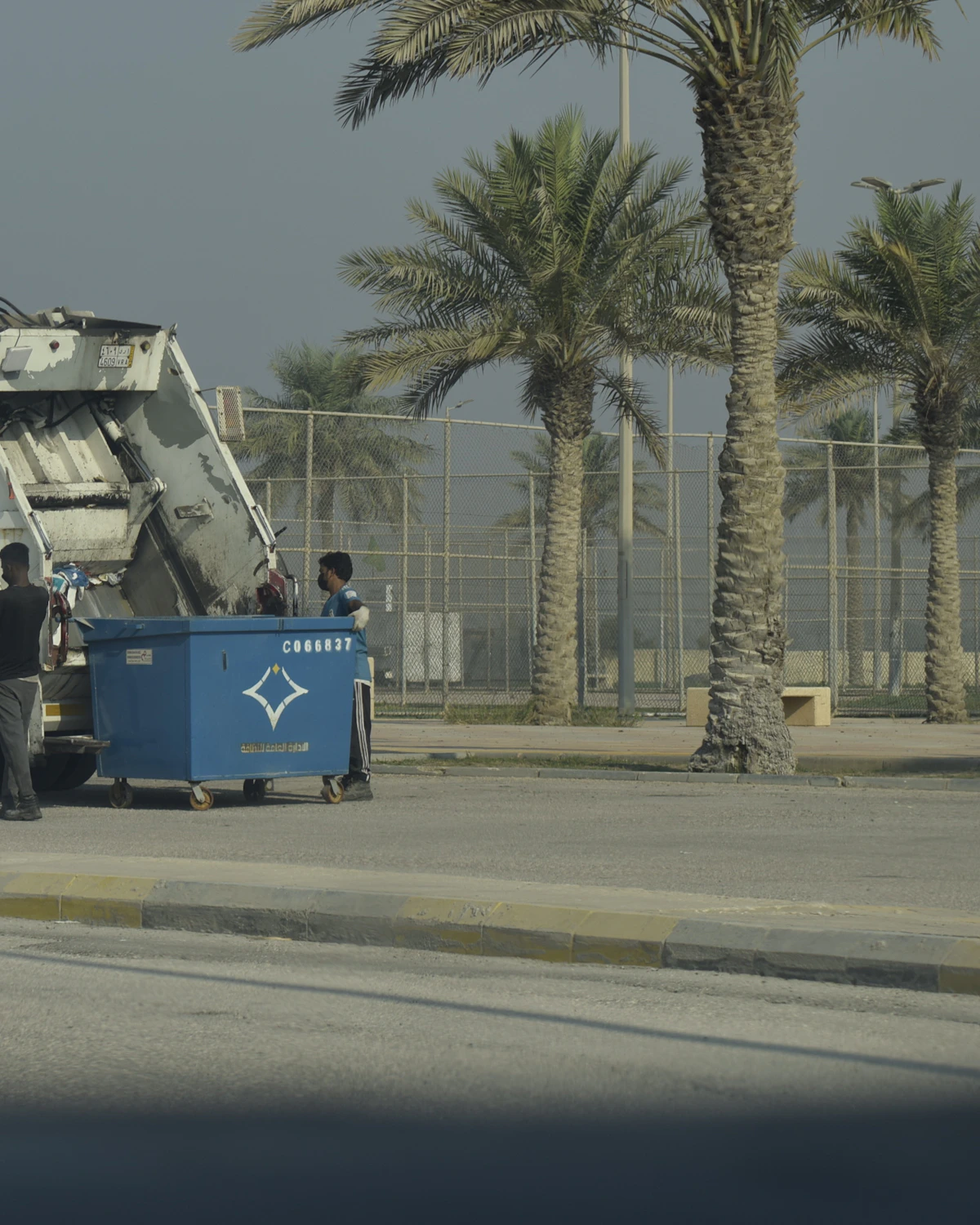 Professional waste collection team in operation