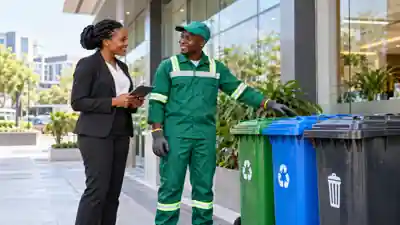 Responsable d’entreprise et professionnel de la collecte des déchets sur un site africain